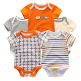 5PCS/LOT Unisex Top Quality Baby Rompers Short Sleeve Cottom O-Neck 0-12M Novel Newborn Boys&Girls Roupas de bebe Baby Clothes