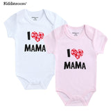 2PCS/LOT Newborn Baby Clothes Short Sleeve Girl Boy Clothing  I Love Papa Mama Design 100%Cotton Rompers de bebe Costumes White