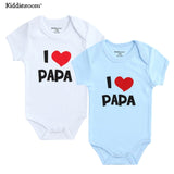 2PCS/LOT Newborn Baby Clothes Short Sleeve Girl Boy Clothing  I Love Papa Mama Design 100%Cotton Rompers de bebe Costumes White