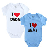 2PCS/LOT Newborn Baby Clothes Short Sleeve Girl Boy Clothing  I Love Papa Mama Design 100%Cotton Rompers de bebe Costumes White