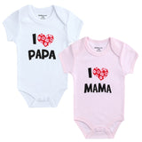 2PCS/LOT Newborn Baby Clothes Short Sleeve Girl Boy Clothing  I Love Papa Mama Design 100%Cotton Rompers de bebe Costumes White