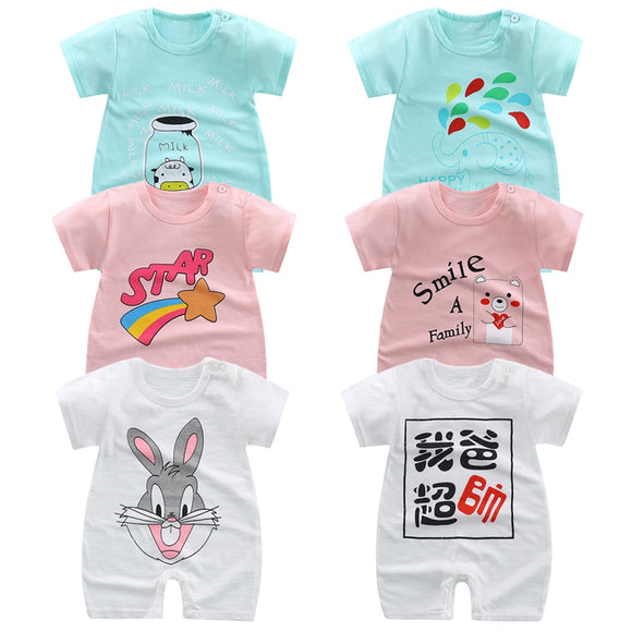 Summer Newborn Baby Rompers Short Sleeve Toddler Infant Jumpsuits Cartoon Printed Baby Boy Girl Rompers Overalls Baby Clothes